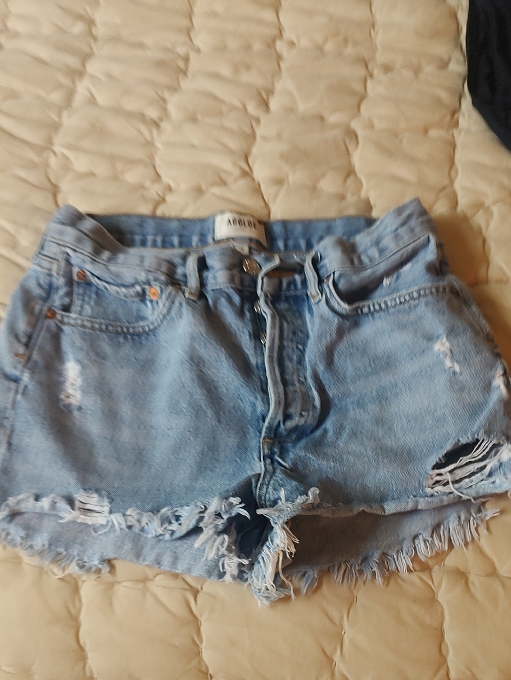 Agolde Light Blue Distressed Denim Cutoff Shorts